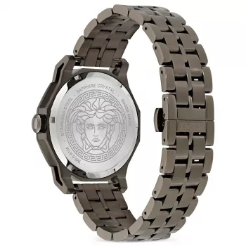 Versace vyriškas V-Race GMT žadintuvo laikrodis VE9I00524 43mm nerūdijančio plieno juodas ciferblatas