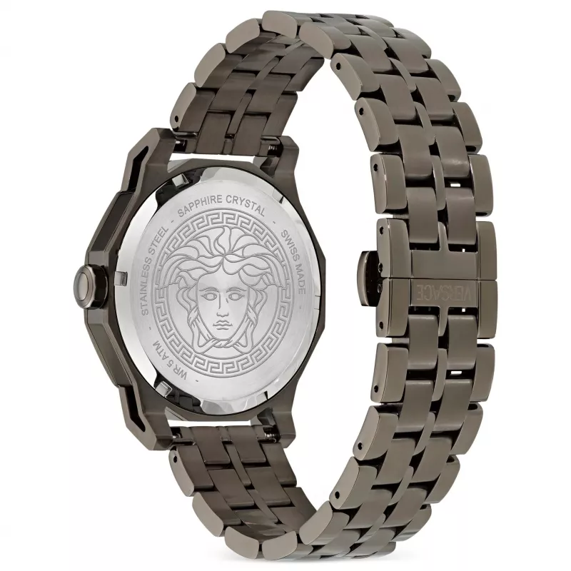 Versace vyriškas V-Race GMT žadintuvo laikrodis VE9I00524 43mm nerūdijančio plieno juodas ciferblatas