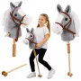 LEAN TOYS Hobby Horse žaislinis arkliukas ant pagaliuko, arkliuko galva, šuoliavimo ir žvengimo garsai, pilka, 100 cm
