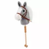 LEAN TOYS Hobby Horse žaislinis arkliukas ant pagaliuko, arkliuko galva, šuoliavimo ir žvengimo garsai, pilka, 100 cm