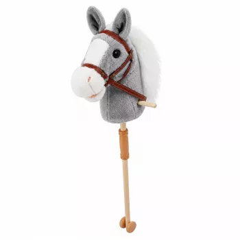 LEAN TOYS Hobby Horse žaislinis arkliukas ant pagaliuko, arkliuko galva, šuoliavimo ir žvengimo garsai, pilka, 100 cm
