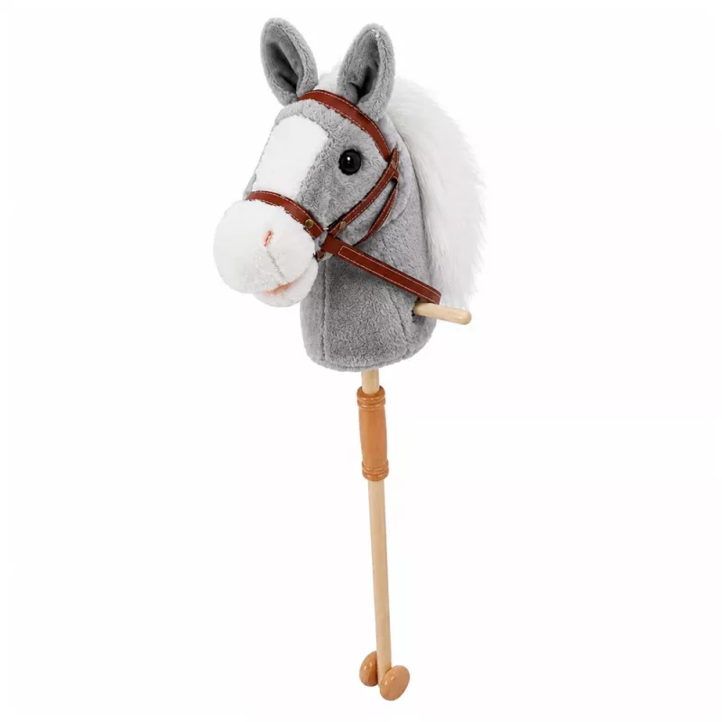LEAN TOYS Hobby Horse žaislinis arkliukas ant pagaliuko, arkliuko galva, šuoliavimo ir žvengimo garsai, pilka, 100 cm