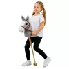 LEAN TOYS Hobby Horse žaislinis arkliukas ant pagaliuko, arkliuko galva, šuoliavimo ir žvengimo garsai, pilka, 100 cm
