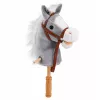 LEAN TOYS Hobby Horse žaislinis arkliukas ant pagaliuko, arkliuko galva, šuoliavimo ir žvengimo garsai, pilka, 100 cm