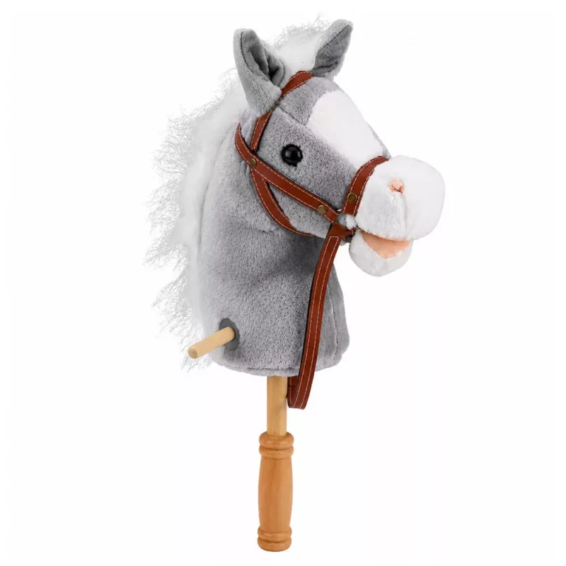 LEAN TOYS Hobby Horse žaislinis arkliukas ant pagaliuko, arkliuko galva, šuoliavimo ir žvengimo garsai, pilka, 100 cm
