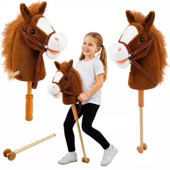LEAN TOYS Hobby Horse žaislinis arkliukas su šuoliavimo ir žvengimo garsais, rudas, 100 cm