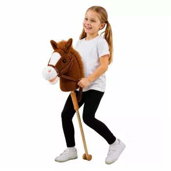 LEAN TOYS Hobby Horse žaislinis arkliukas su šuoliavimo ir žvengimo garsais, rudas, 100 cm