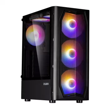 Zalman N4 Rev.1 Mid-Tower ATX korpusas su 6 ARGB ventiliatoriais, grūdintu stiklu, juodas
