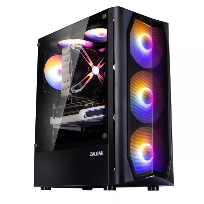 Zalman N4 Rev.1 Mid-Tower ATX korpusas su 6 ARGB ventiliatoriais, grūdintu stiklu, juodas