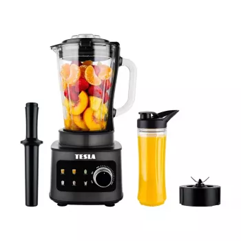 TESLA CrunchX Power NF650 stacionarus blenderis 1500 W, stiklinis indas 1,5 L su 600 ml buteliuku, juodas/sidabrinis