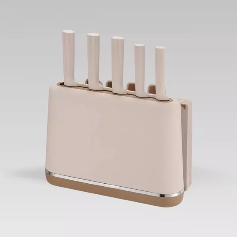 MEO MR-1412-BEIGE MAESTRO Peilių rinkinys su pjaustymo lentelėmis ir stovu, 5 peiliai, 2 lentelės, smėlio spalvos