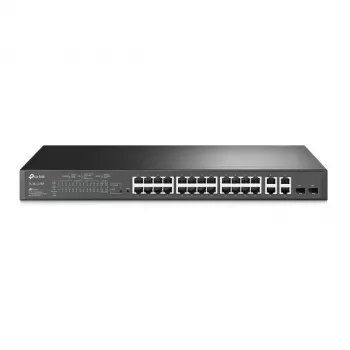 TP-LINK Omada TL-SL2428P V6.6 - Switch - L3 - Smart - 24 x 10/100 + 2 x Kombi-Gigabit-SFP - montuojamas į stelažą - PoE+ (250 W) atidarytas