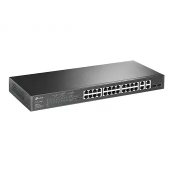 TP-LINK Omada TL-SL2428P V6.6 - Switch - L3 - Smart - 24 x 10/100 + 2 x Kombi-Gigabit-SFP - montuojamas į stelažą - PoE+ (250 W) atidarytas