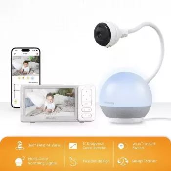 Chillax DM 610 vaizdo kūdikio stebėjimo monitorius su žirafos nuotaikos miego treneriu - 2,8 inch spalvotas LCD, 2,4 GHz FHSS, 300 m nuotolis, naktinio matymo funkcija, dvipusis ryšys, temperatūros jutiklis, lopšinės, naktinė lemputė, montuojamas ant sienos, 