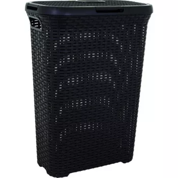 CURVER Style 40L skalbinių dėžė su atlenkiamu dangčiu, rotango efektu, juoda