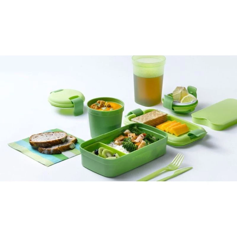 CURVER Lunch&Go stačiakampis maisto dubuo su stalo įrankiais 1,4 l žalias