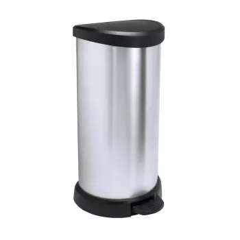 Curver Deco pedalinė šiukšliadėžė apvali 50L juoda sidabrinė metalo efektas