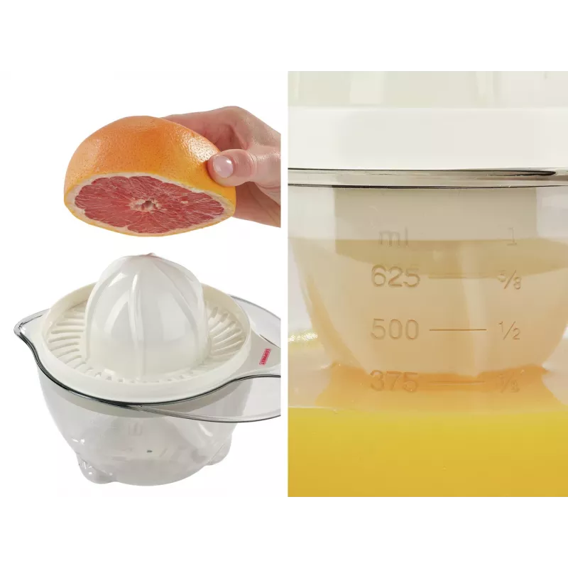 LEIFHEIT rankinė citrusinių vaisių sulčiaspaudė 0,5 l su 2 kūgiais, sieteliu, matavimo skale, neslystančiu pagrindu, tinka plauti indaplovėje