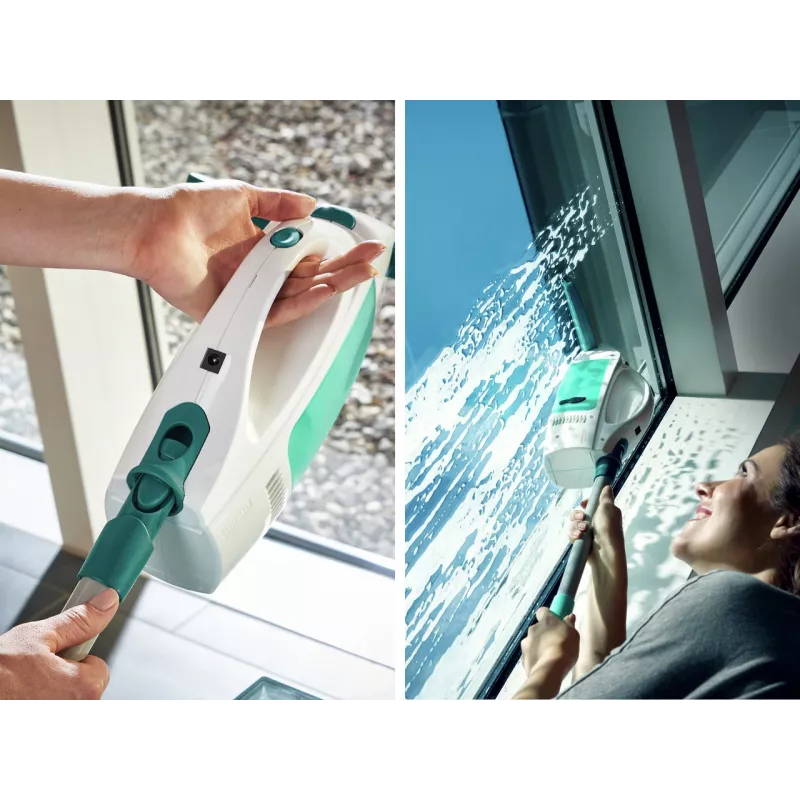LEIFHEIT langų valymo siurblys Dry&Clean su 43 cm Click System rankena, elektrinis langų siurblys, baltas/turkio spalvos