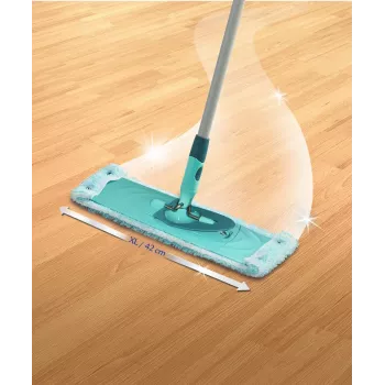 LEIFHEIT Clean Twist XL 42 cm itin minkšto mikropluošto plokščio mopo rinkinys su sukimosi gręžimo sistema ir teleskopine rankena, žalia/turkio spalvos