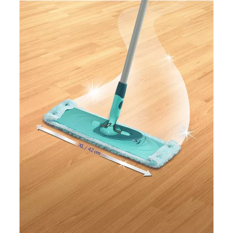 LEIFHEIT Clean Twist XL 42 cm itin minkšto mikropluošto plokščio mopo rinkinys su sukimosi gręžimo sistema ir teleskopine rankena, žalia/turkio spalvos