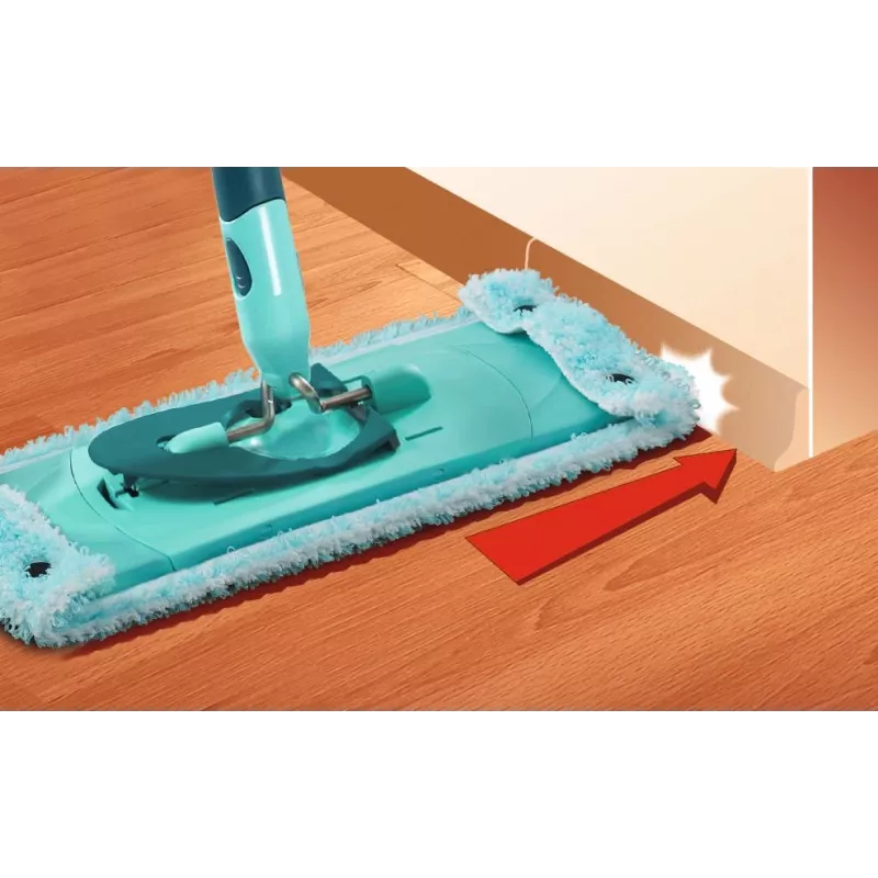 LEIFHEIT Clean Twist XL 42 cm itin minkšto mikropluošto plokščio mopo rinkinys su sukimosi gręžimo sistema ir teleskopine rankena, žalia/turkio spalvos