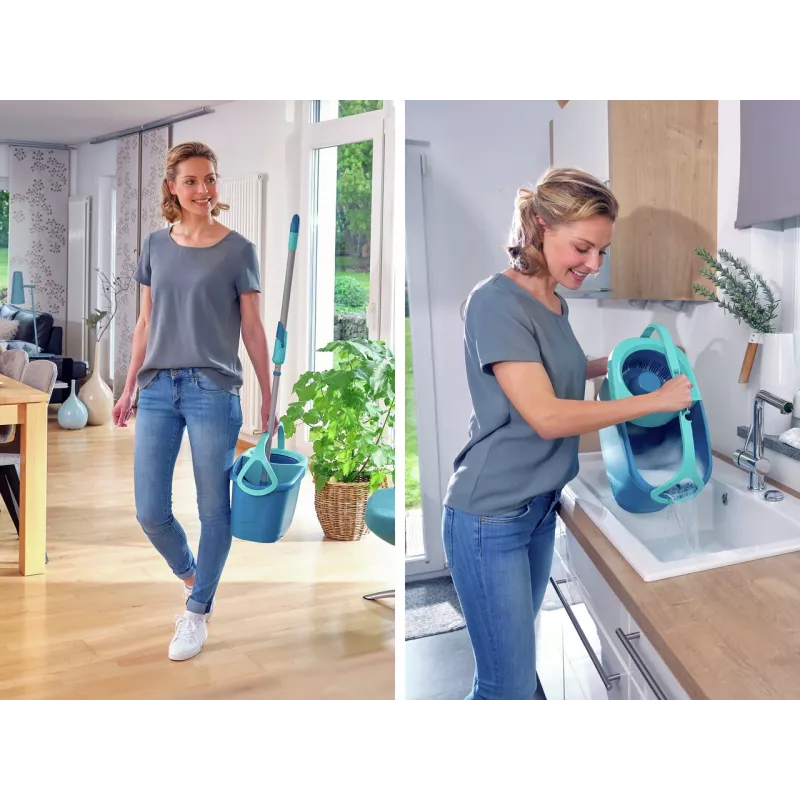 LEIFHEIT grindų valymo rinkinys su besisukančia diskine šluoste Ergo ir Power Cleaner 1L