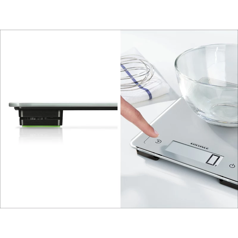 SOEHNLE Page Aqua Proof elektroninės virtuvinės svarstyklės 10kg IPX7 atsparios vandeniui jutiklinės baltos/sidabrinės