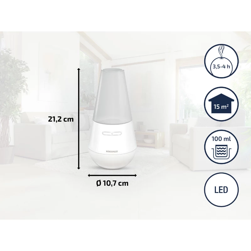 SOEHNLE Air Aromatizator Valencia ultragarsinis aromatizatorius, 100 ml bakas, iki 4 val. veikimo laikas, baltas/sidabrinis