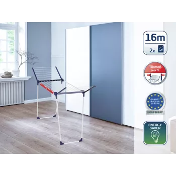LEIFHEIT Pegasus 160 Solid Slim skalbinių džiovinimo stovas 16m, sulankstomas, milteliniu būdu padengtas plienas, vidaus/lauko, juodas