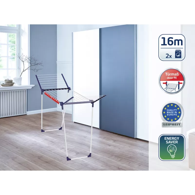 LEIFHEIT Pegasus 160 Solid Slim skalbinių džiovinimo stovas 16m, sulankstomas, milteliniu būdu padengtas plienas, vidaus/lauko, juodas