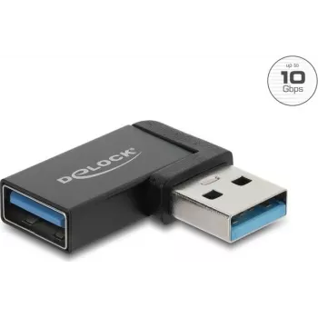 Delock USB 10 Gbps Type-A vyriškas į moterišką adapteris, kairės pusės kampu