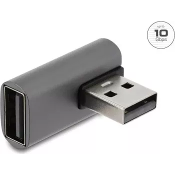 Delock USB 10 Gbps Type-A kištukas į Type-A lizdą kairės pusės 90° adapteris, aliuminio korpusas