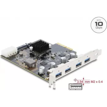 Delock PCI Express x4 plokštė su 4 x USB 10 Gbps USB Type-A dviejų kanalų