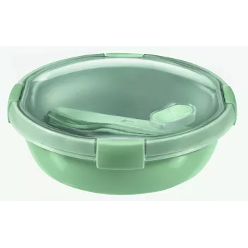 CURVER Smart Eco To Go apvalus maisto laikymo indas 1L, švelniai žaliu dangteliu ir permatomu perdirbto stiklo pagrindu, hermetiškas ir nepralaidus, tinkamas mikrobangų krosnelei/indų plovyklai/šaldikliui, Ø20x7cm