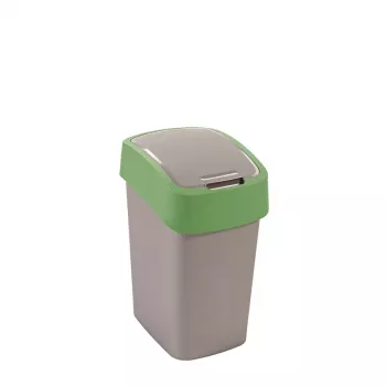 CURVER Flip Bin 25L šiukšlių krepšys sidabrinis/žalias stačiakampis plastikinis su atlenkiamu dangčiu virtuvei biurui vonios kambariui