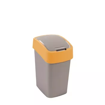 CURVER Flip Bin 25L šiukšlių krepšys, sidabrinis korpusas su geltonu dangčiu, polipropilenas, stačiakampis, vidaus patalpoms