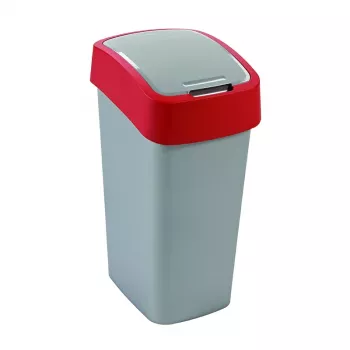 CURVER Flip Bin 45L šiukšlių kibiras sidabrinis/raudonas su atidengiamu dangčiu