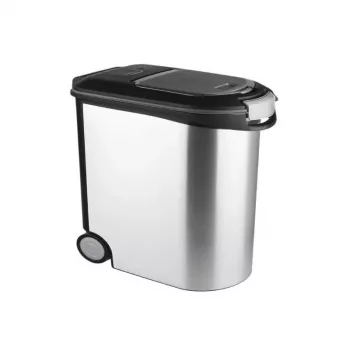 CURVER Pet Life 35L hermetiškas augintinių maisto laikymo konteineris su ratukais, sidabrinis, talpina 12kg sauso maisto, be BPA plastikas