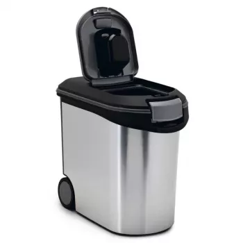 CURVER Pet Life 35L hermetiškas augintinių maisto laikymo konteineris su ratukais, sidabrinis, talpina 12kg sauso maisto, be BPA plastikas