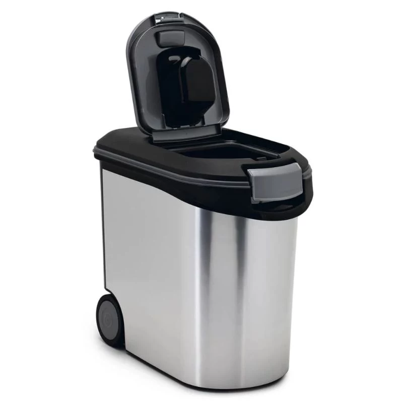 CURVER Pet Life 35L hermetiškas augintinių maisto laikymo konteineris su ratukais, sidabrinis, talpina 12kg sauso maisto, be BPA plastikas