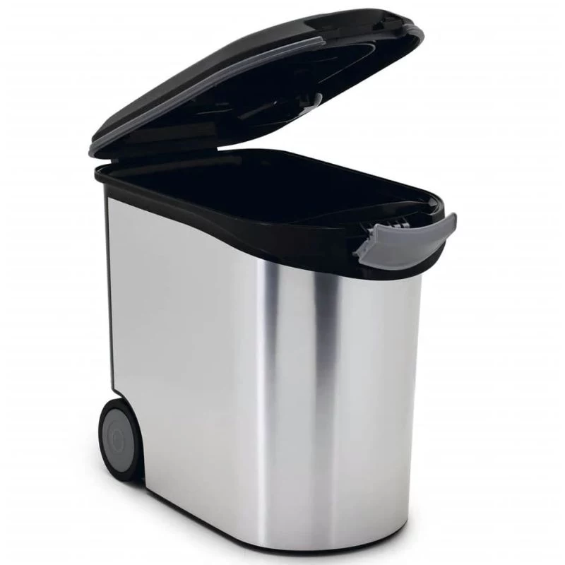CURVER Pet Life 35L hermetiškas augintinių maisto laikymo konteineris su ratukais, sidabrinis, talpina 12kg sauso maisto, be BPA plastikas