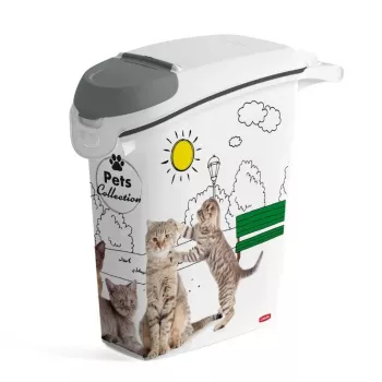 CURVER Petlife hermetiškas augintinių maisto laikymo konteineris 23L šunims ir katėms, 10kg sauso maisto, be BPA plastikas, spaudžiamas dangtis, pilkas