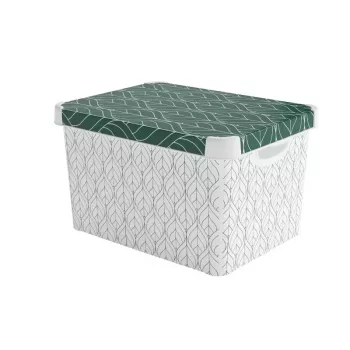 CURVER Deco Stockholm L daiktadėžė su dangčiu, 39,5 x 29,5 x 23,5 cm, žalių lapų raštas
