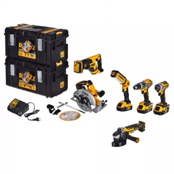 DEWALT DCK623P3-QW 18V XR 6 dalių bešepetėlių elektrinių įrankių rinkinys su 3x 5.0Ah baterijomis, įkrovikliu, TSTAK VI dėklu