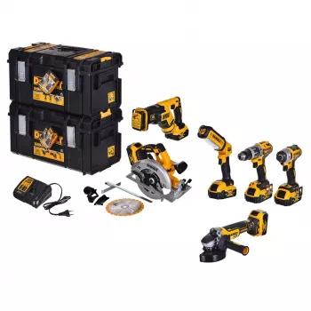 DEWALT DCK623P3-QW 18V XR 6 dalių bešepetėlių elektrinių įrankių rinkinys su 3x 5.0Ah baterijomis, įkrovikliu, TSTAK VI dėklu