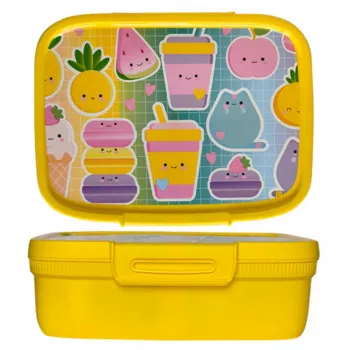 CURVER Snap Box stačiakampė maisto laikymo dėžutė su pertvara 1,8 l geltona Kawaii
