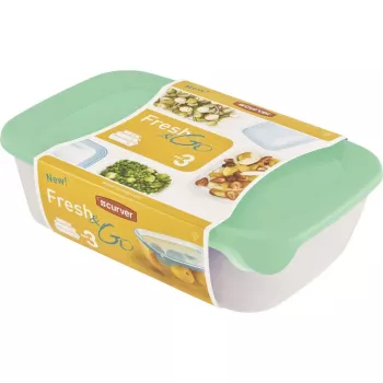 CURVER Fresh & Go stačiakampių maisto indų rinkinys, 3 vnt. (2L + 1L + 0.5L), žalias