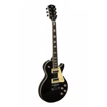 Stagg SEL-STD Black elektrinė gitara su vientisu alksnio korpusu, mahagoninio kaklo set tipo jungtimi, raudonmedžio grifo lenta, HH garso davikliais, Tune-o-matic tilteliu