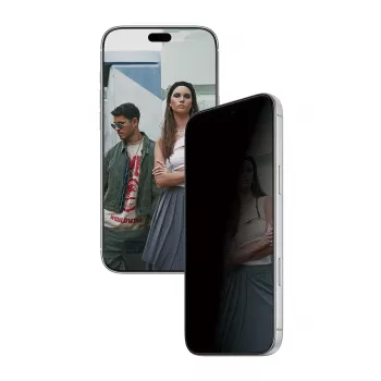 PanzerGlass PGS dvipusis privatumo ekrano apsauginis stiklas Apple iPhone 15 Pro Max - itin platus, grūdintas stiklas, deimantinio stiprumo, antibakterinis, SnapOn aplikatorius
